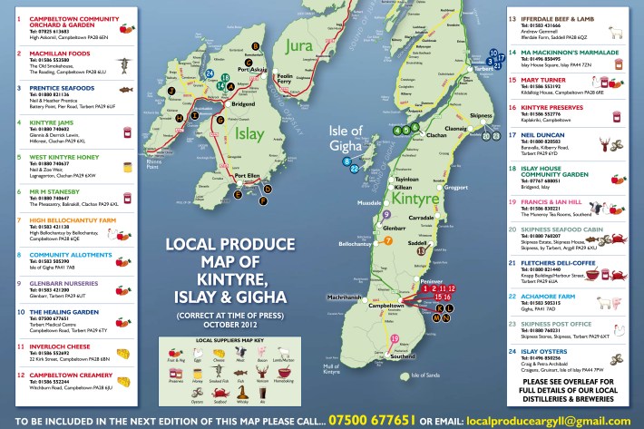 local produce food map, Kintyre, Islay and Gigha